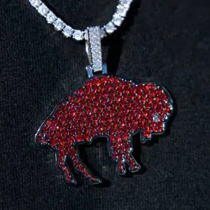 Hip Hop Bison Pendant Necklace, Iced Out Buffalo Charm with 18" Cuban Link Chain, Silver Plated Bling Jewelry for Rapper, Party & Streetwear,summervibes