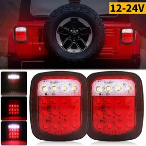 2-Pack 16LED Truck Boat Tail Lights | 12V Red/White Stud Mounted Turn Signal & Tail Lamp | Universal for Trucks, Boats & RVs