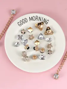DIY Gold Pyramid Series Shoe Charms 22PCS Set for Croc Clogs Luxury Rhinestone Chain Bear Floral Decor Accessories to Customize Shoes