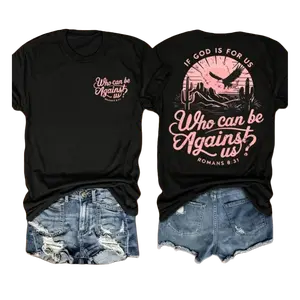 Double-Sided Romans 8:31 Eagle Desert Cactus If God Is For Us Western Christian Graphic 100% Cotton White Tee | Vintage Faith Country Casual Top, Religious Inspirational Holiday Gift for Women