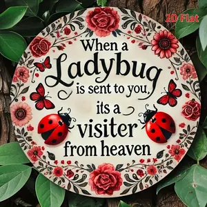 Ladybugs Paradise Visitors Metal Wall Art Decor 2D Flat Printing Plaque Perfect for Home Office Bedroom Coffee Shop Garage Holiday Gift 20x20cm
