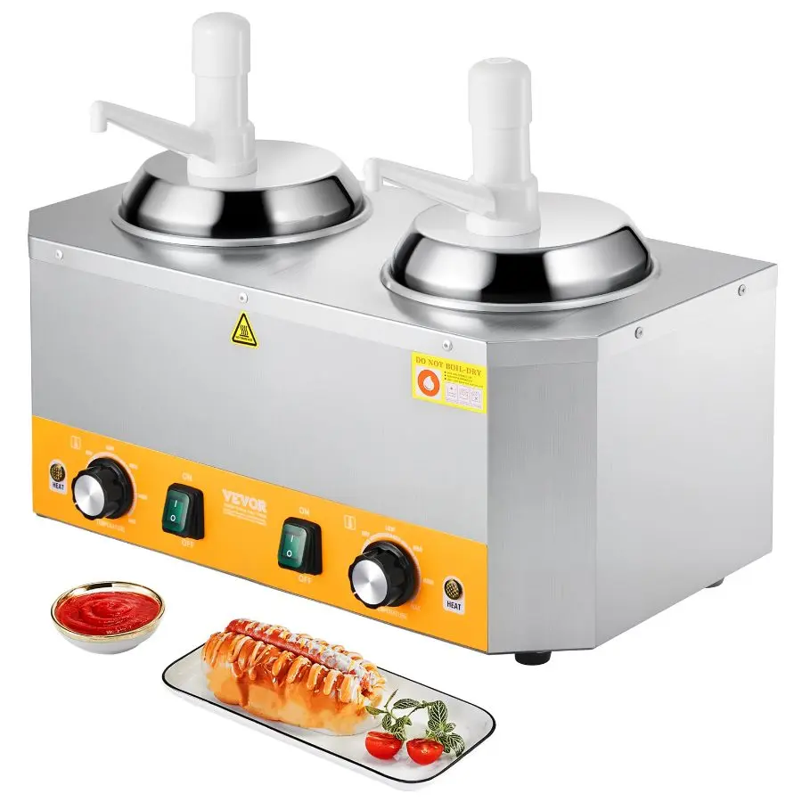 VEVOR Electric Cheese Dispenser with Pumps, 2.4x2 L Commercial Hot Fudge Warmer, Plastic Double Pumps Dispenser, 86-230 Temp Adjustable Nacho Cheese Sauce Warmer, for Hot Fudge Cheese Caramel