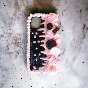 Decoden Phone Case Black with Pink Drip Bling Cream Kawaii Case for iPhone Samsung Phone Case