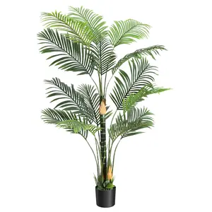 UV Resistant Artificial Golden Cane Palm Tree 6ft, Realistic Fake Palm in Pot for Living Room, Patio & Office, Decor, Plant, Tropical