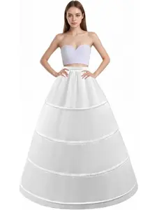 Floor-Length Ball Gown 4-Hoops Petticoat, Fluffy Crinoline Underskirt, Extra Full Tulle A-Line Puffy Slip, Bridal Party Prom Bouffant Bell Shape, Chic Elegant
