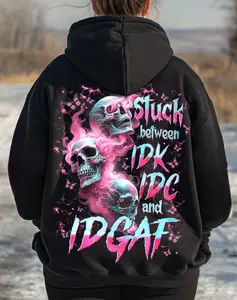 IDK IDC IDGAF Hoodie – Emo Skull Graphic Hoodie, Dark Gothic Skull Streetwear