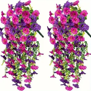 2pcs UV-Resistant Artificial Morning Glory & Eucalyptus Hanging Decor - Perfect for Home, Garden, Weddings | Versatile Outdoor