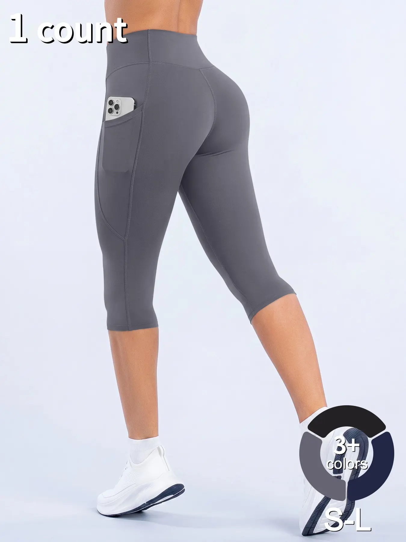 Women's Workout Capris Yoga Legging Athletic Bottoms with Deep Pockets High Wasit Solid Color Slim Workout Yoga Leggings for Sports Gym Outdoor Casual Dailywear Activewear Bottoms