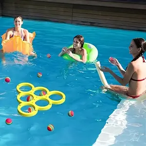 11 Pcs Pool Toss Game Toy Set, 1 Target Ring with 10 Soft Balls, Durable Pe Storage Bag, Safe Educational Water Toy, Pool Party Fun, Swimming Pool