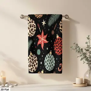 1Pc CHRISTMAS WITH LEOPARD PRINT ORNAMENTS AND FOLIAGE Bathroom Hand Towel Bath Towel, Multiple Size Microfiber Towel, Ultra-Soft Quick Dry and Absorbent Polyester Large Bath Towel, Unique Home Decorative Kitchen Tow