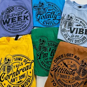 Sarcastic Skull Tshirts Funny Attitude Rocker Tees Rough Week and Bail Money Tshirt Cornbread Ain't Done In The Middle T-shirt Sorry I'm Late Top Humorous Once I Get an Attitude Tee My Whole Vibe Funny T-Shirt Mentally But Totally Chill Tshirt