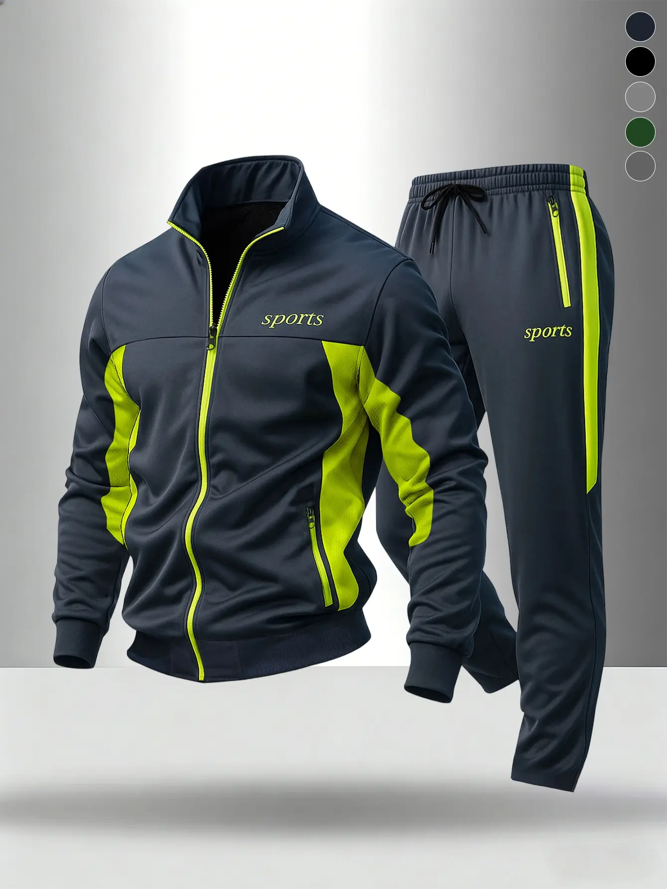 Men's casual stand collar jacket, paired with drawstring cuffed pants, features windproofness, smooth and skin-friendly fabric, while being anti-pilling, resistant to deformation and pilling during daily wear, suitable for sports and casual occasions, sui