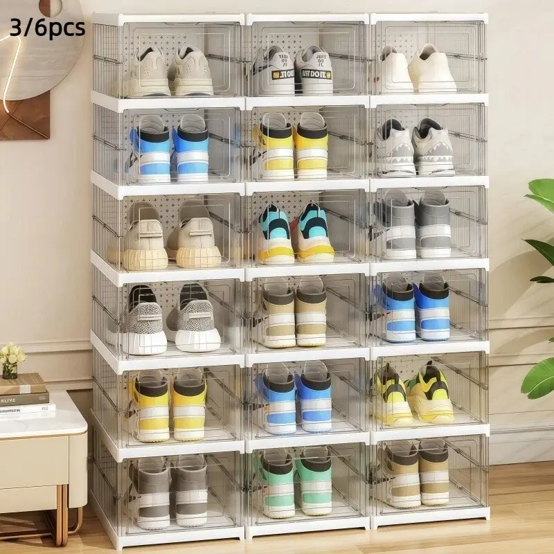 3/6-layer transparent shoe box storage artifact installation-free foldable multi-layer dustproof and moisture-proof dormitory rental house, acrylic shoe rack shoes at a glance Collapsible Storage