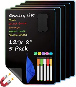 MaxGear 5 Pack Black Magnetic Dry Erase Board for Fridge, 12 x 8 Inch Whiteboard for Refrigerator, Magnetic Writing Board, Includes 5 Liquid Chalk Markers, 5 Magnets, 1 Eraser and 1 Cleaning Cloth