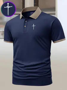 Men's Iron Nail Graphic Geometric Print Polo Shirt, Spring Summer Casual Breathable Short Sleeve, Fashion Comfort Design, Daily Wear