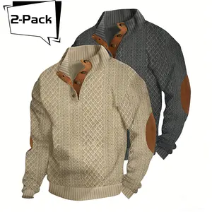 Two-Pack Men's Solid Color Half Button Drop Shoulder Quarter Button Knitted Sweater Casual Loose Comfortable Modern Autumn Basic Fashion Sweatshirt Pullover Streetwear London Out brent  rivera  merch hazbin  hotel  hoodie whatever  sweater brother  christ
