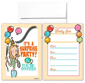 Stonehouse Collection | Surprise Party Invitations -|25 Surprise Birthday Invites with Envelopes | Kids & Adult Surprise Party