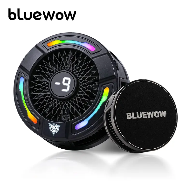 BlueWow Magnetic Phone Cooler with ABS Shell - Mobile Accessories, Smart Temp Control, RGB Light, 3-Speed Low-Noise USB Fan, 5V 3A Cable, Adjustable Clip, MagSafe Protection Films for iPhone 15/16 Pro Max, Samsung Devices, iPad Gaming