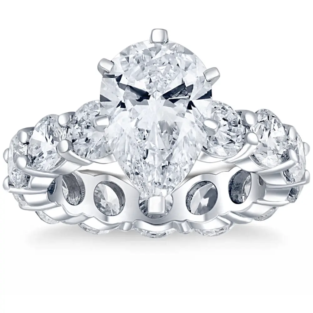Certified 8Ct TW Pear Diamond Eternity Engagement Ring in 14k Gold Lab Grown