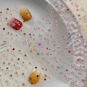 Five-Pointed Star Nail Art Stickers, 1pc Pearlescent Hot Stamping Gold 5D Embossed Self-adhesive DIY Nail Stickers and Decals Glitter Metallic Holiday Party Manicure - Nail Supplies and Nail Charms for Girls and Women Gift Ideas -Autumn Winter