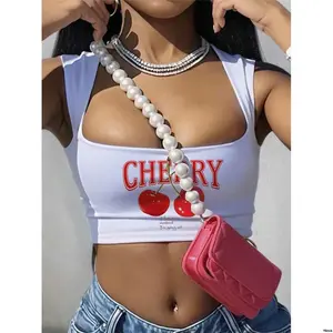 SlaydivaCasualMinimalistCherryPrintCropCamisoleTankTopForWomen SuitableForSummer