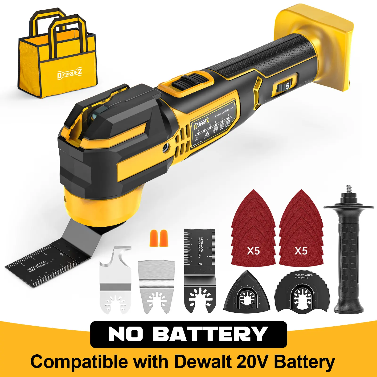 Cordless Oscillating Tool Compatible with Dewalt 20V Battery(NO BATTERY!!), Brushless Multi Tool Kit with 6Speed for Cutting Wood Remove Grout&Sanding