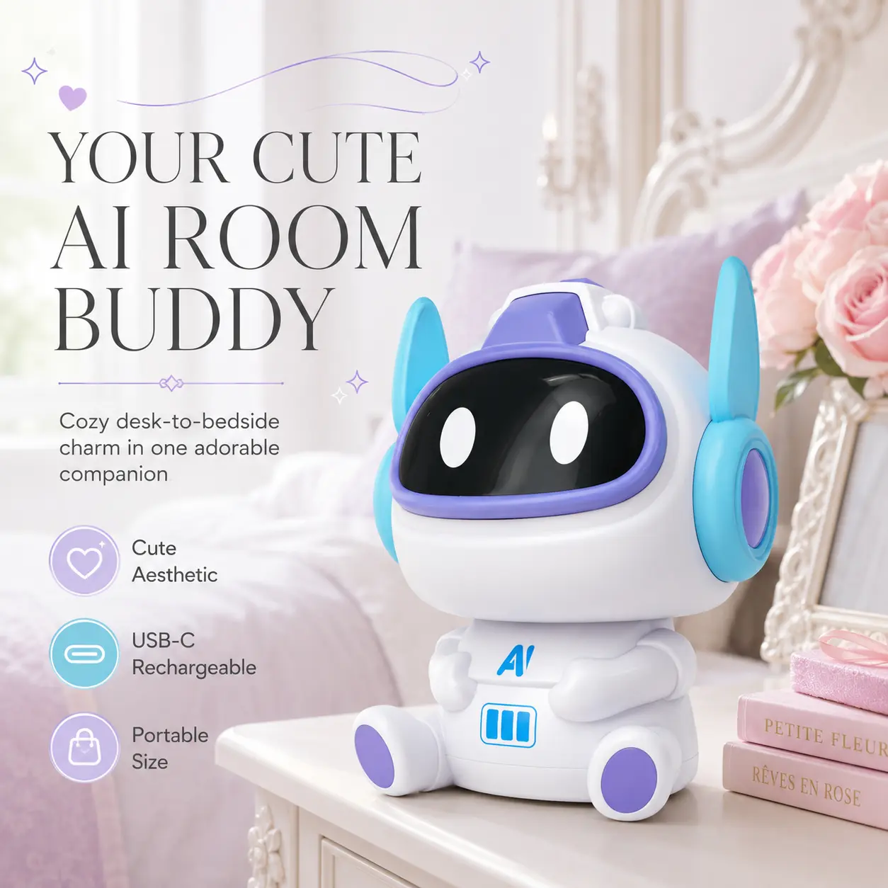 Voice Control AI Robot Toy, Smart Interactive Talking Desktop Companion, Educational STEM Learning Moving Electronic Buddy, Screen-Free Gift Multi-Mode Vacuum Cleaner
