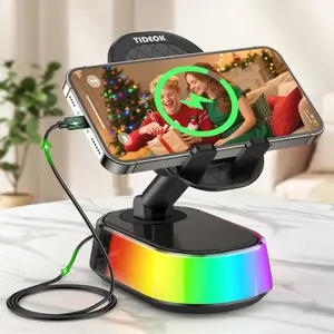 Wireless Bluetooth Speaker with Phone Holder, Emergency Charging, Smart Sensing, Colorful Atmosphere Light, 9D HD Surround Sound, Foldable & Rotatable, for iPhone & Android