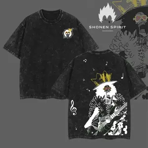 "Soul King" Brook - One Piece Anime Double Printed Vintage Washed Unisex Oversize Anime Manga Washed Heavyweight Cotton T-shirt, gifts For Anime Fan, Anime Lover vintage t-shirt casual menswear style top