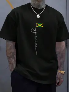 100% Cotton Unisex Jamaica Signature Jamaican Flag T-Shirt, Men's Women's Shirt Top, Short Sleeve Tops Crewneck Tshirt