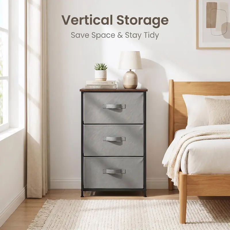 Dresser for Bedroom, Storage Drawers, Skinny Fabric Storage Tower with 3 Drawers, Tower Organizer Unit, Chest of Drawers with