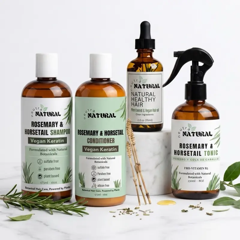 NEUTRA NATURAL Herbal Shampoo & Conditioner 4-Piece Haircare Bundle, Daily Lightweight Formula with Rosemary, Horsetail, Vitamin B5, Avocado Oil, Castor Oil, Clean Beauty, Paraben-Free, Sulfate-Free, Vegan