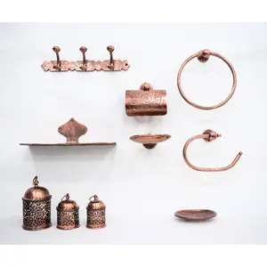 Engraved Brass Bathroom Accessories Set with Copper Finish – Elegant & Functional Décor