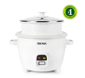 Aroma 20-Cup Rice Cooker & Food Steamer with Bonded Granite Nonstick Ceramic Pop-Up Steam Tray - White