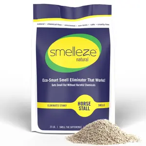 SMELLEZE Natural Horse Stall Refresher & Odor Eliminator: 25 lb. Granules. Rids Urine & Stool Smell. Keeps Stall Drier. Unscented & Safe