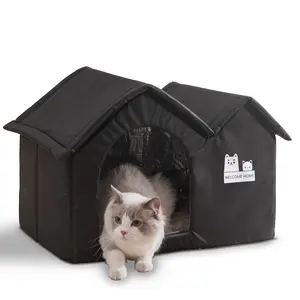 Foldable Dog Cat Kennel, Waterproof Pet Shelter, Double Roof Design, Elegant Insulated Warm Kennel, for Small and Medium Dogs and Cats