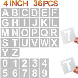 4 Inch Letter Stencils and Numbers 36 Pcs Alphabet Art Craft Stencil Reusable Plastic Templates for Wood Wall Fabric Rock Signage
