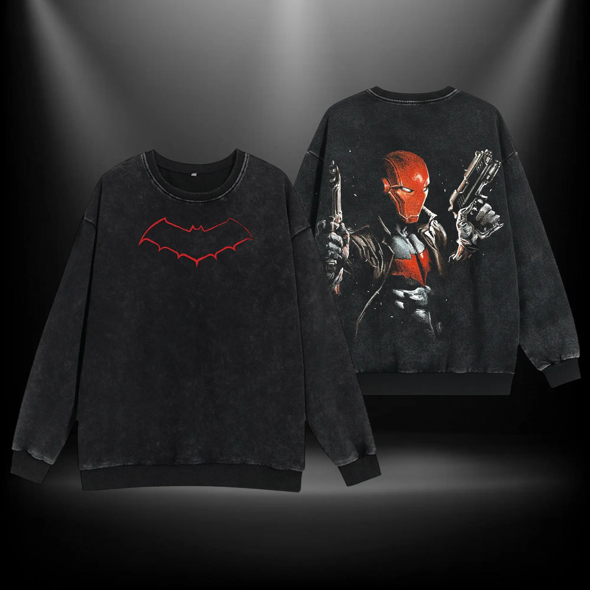 The Dark Style Red Hood Bat Family Tshirt Sweater Hoodie Double Printed Oversize Lightweight Acid Washed Tee TV Show Graphic Top Cotton Gift T-Shirt For Comic Lover, Gift T-Shirt For Movie Lover