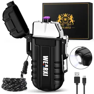 【Father's Day Gift】 Rechargeable IP56 Waterproof Electric Arc Lighter with 3-Mode Flashlight | Windproof Plasma Lighter for Camping & Dad outdoorfun