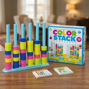 Color Stack Challenge: Fast-Paced Color Sorting Puzzle Table Game, 2-4Player Strategy Race with 50 Challenge Cards&1 Stack Racks& 40 Color Rings for Kids & Family