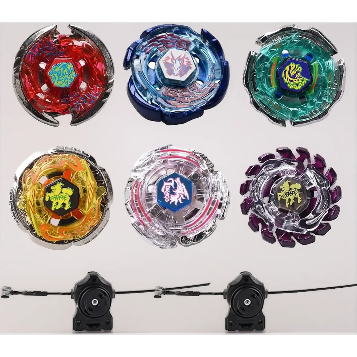 6 Pack Beyblade Burst Metal Fusion Battle Tops Set with Two Launchers and Stickers for Epic Battles