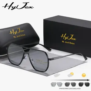 HyJex Unisex large-frame metal outdoor travel color-changing polarized sunglasses