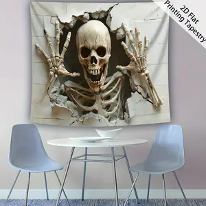Skeleton Hole Tapestry Halloween Backdrop Horror Theme Wall Hanging Photography Background Spooky Decor for Living Room Bedroom Indoor Outdoor Party Decoration