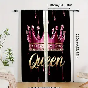 Crown Pattern Print Home Decoration Curtain Set 2 Pieces, Snowflake Design Holiday Home Decor, Suitable for Living Room Balcony Bedroom Windows