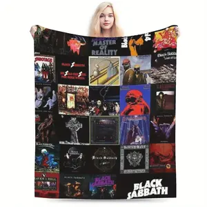 A flannel blanket with a Black Sabbath print, soft and suitable for all seasons, versatile for the office, sofa or home, a perfect gift for music fans