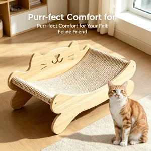 Durable Cat Scratcher Bed Reclining Lounge Chair with Sisal Mat, Protect Your Couch, Comfortable Cat Bed for Large & Small Cats, Cute Cat Face Design
