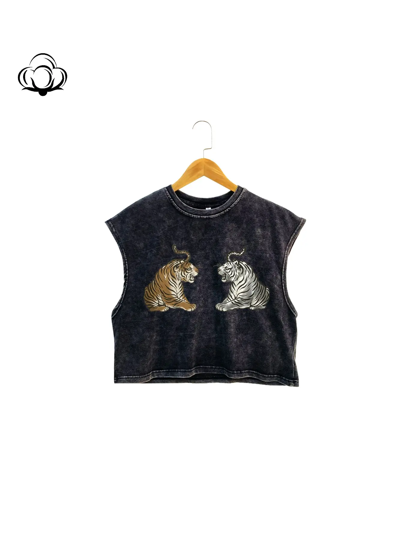 European Summer New Round Neck Casual Loose Sleeveless Short Sports T-Shirt Vest Print Knitted Tank Top, Tiger Pattern Print, Cotton Material, Unisex Couple Style