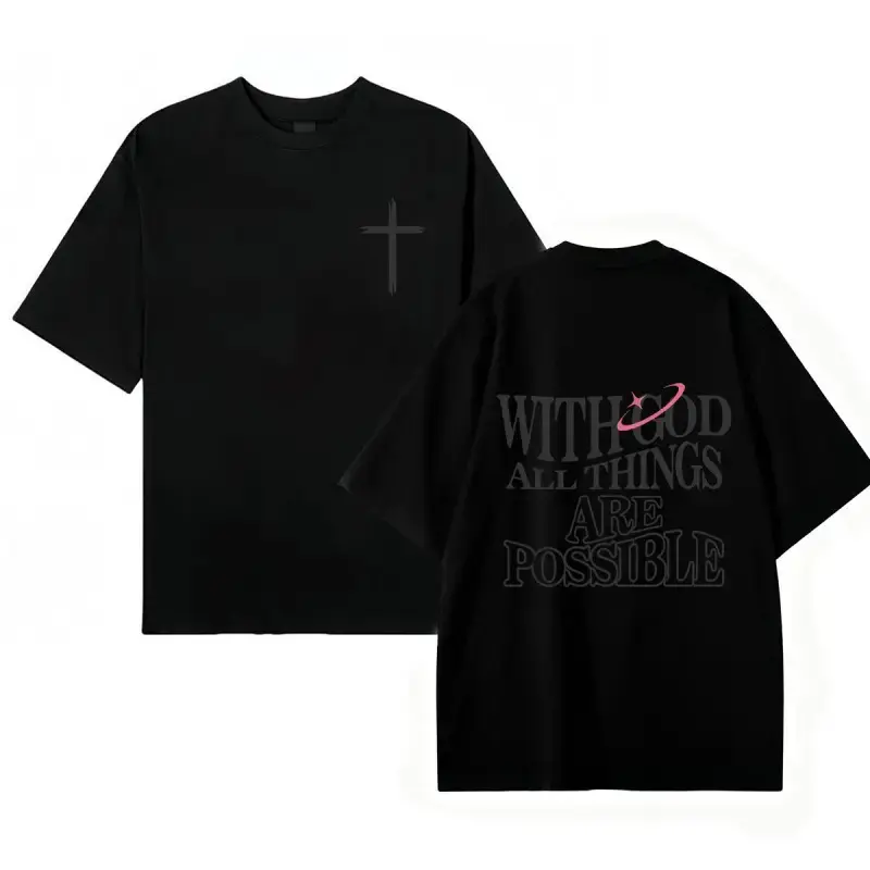 Men's Christian Graphic Tee, 'With God All Things Are Possible' Quote Shirt, Classic Round Neck with Soft Breathable Fabric