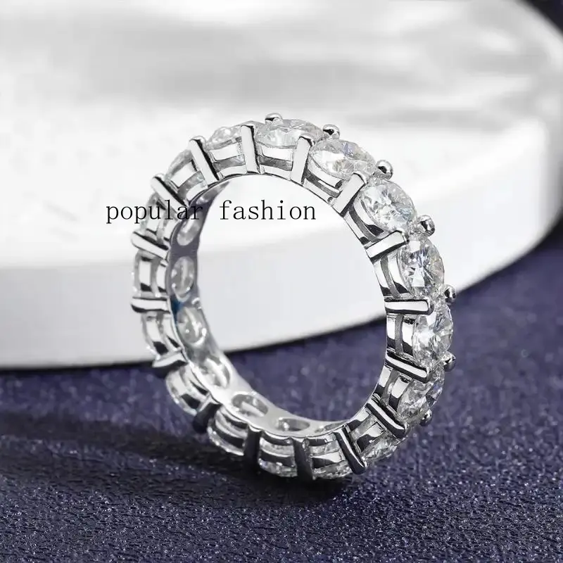 popular7.5-8carats 5mm D Color Moissanite Row Ring Sterling Silver Wedding Band Rings For Women Wedding Rings for Women, Eternity Band, Classic Ste Men'S Women'S Fashion Stacking Band Ring Engagement, Christmas Thanksgiving Gifts For Couple