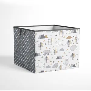 Bacati Woodlands Animals Large Storage Box - Beige/Grey Collapsible Cotton